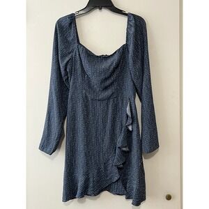 Lola Grace Navy White Polka Dot Square Neck Ruffle Wrap Mini Dress Size L